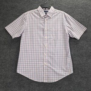 Croft & Barrow Mens Size M Pink Blue Plaid Short Sleeve Button Down Shirt
